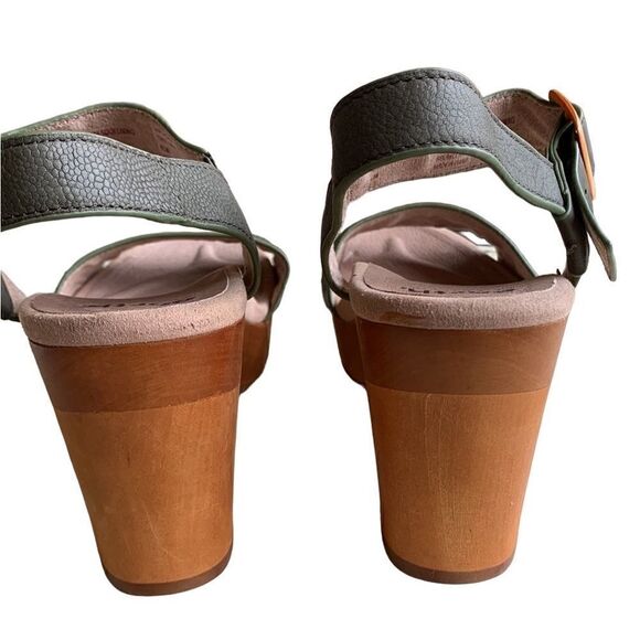 Earth Oak Chestnut Forest Green Leather Platform Sandals Size 9.5 - Picture 7 of 9